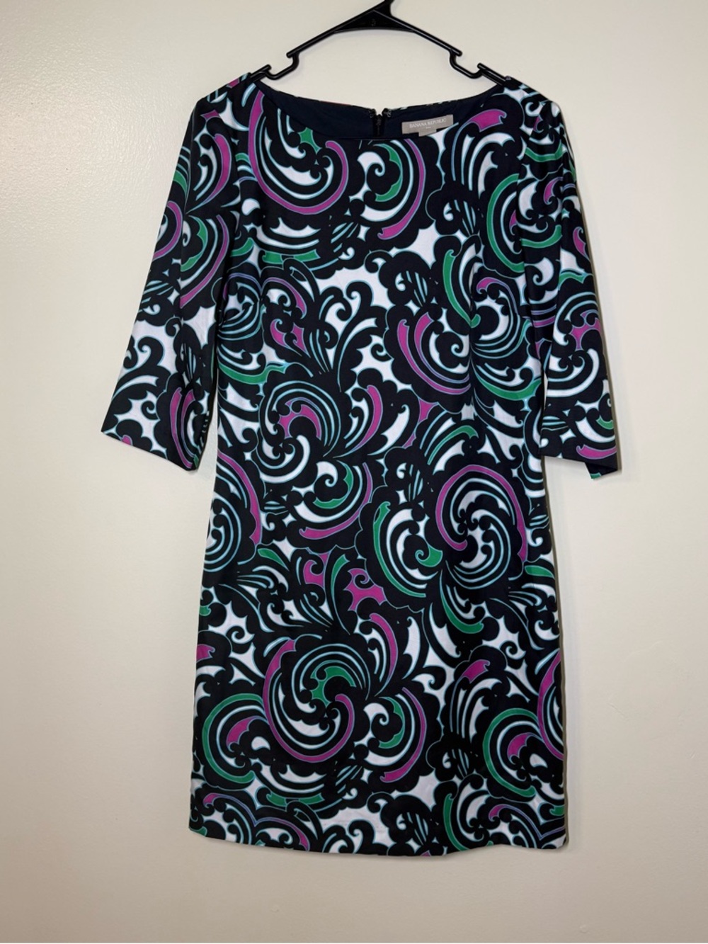 Banana Republic Black Multi-Color Swirl Midi Dress